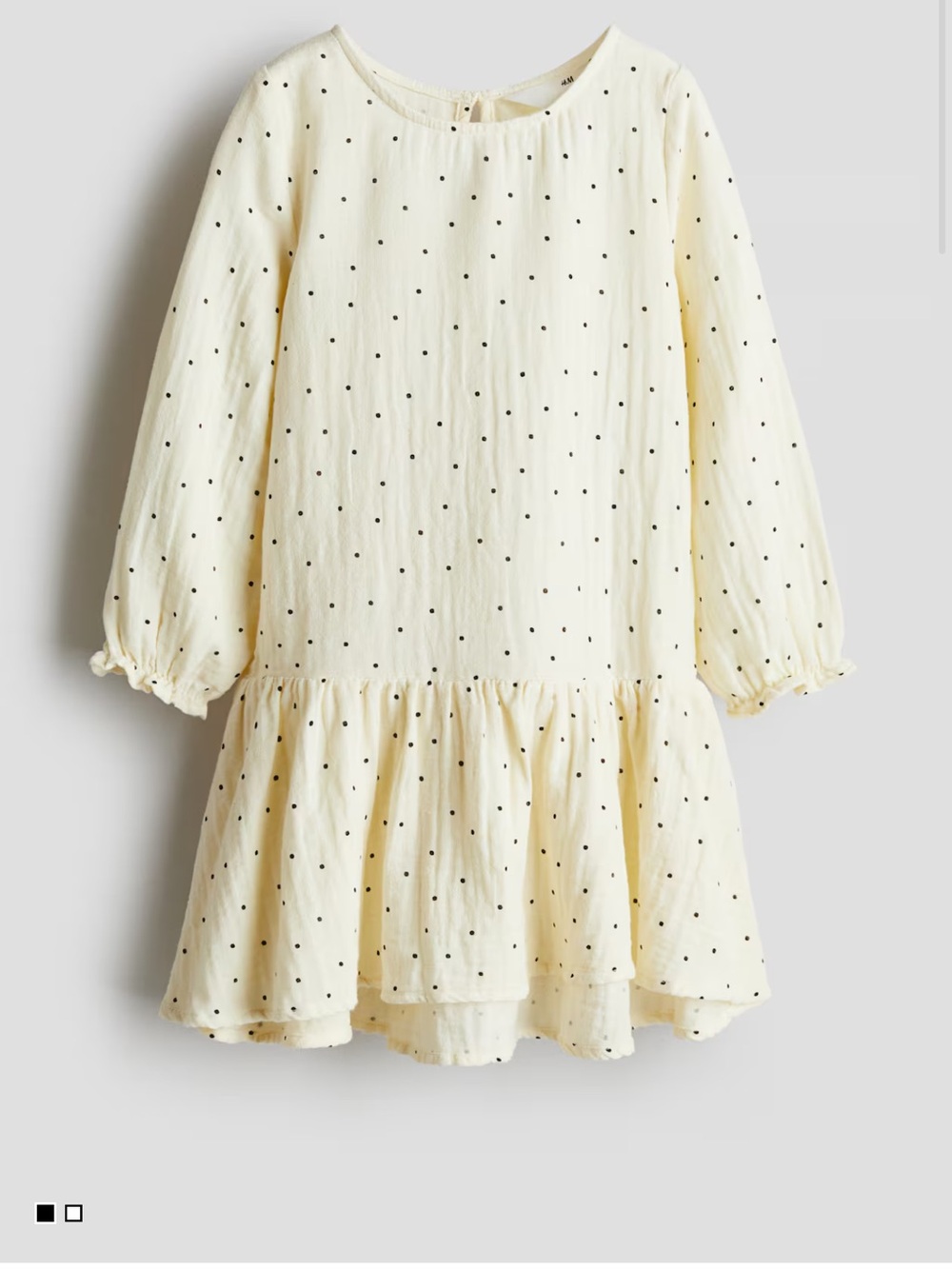 H&M Cream Polka Dot Long-Sleeve Ruffle Hem Dress